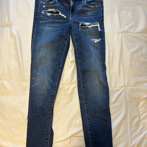 American Eagle Outfitters Dark Blue Distressed Skinny Jeans